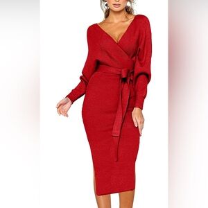 Sweater Dress Long Sleeve (Red)